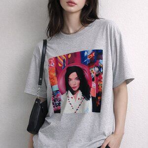 Björk “Post” Graphic Tee – Custom Print – Oversized Grey T-Shirt